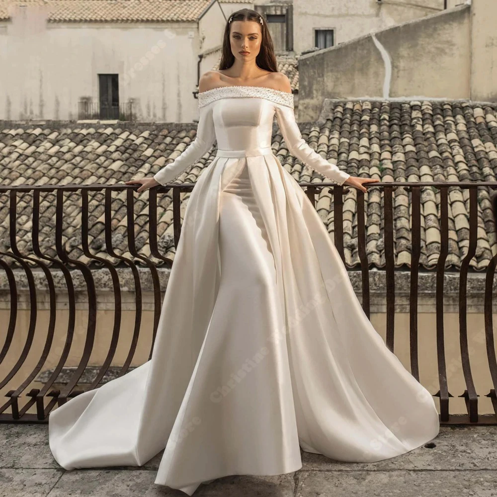 Shiny White Satin Wedding Dresses for Bride Formal Elegant Mermaid Evening Guest 2024 Long Party Summer Dress Women Formal Robes