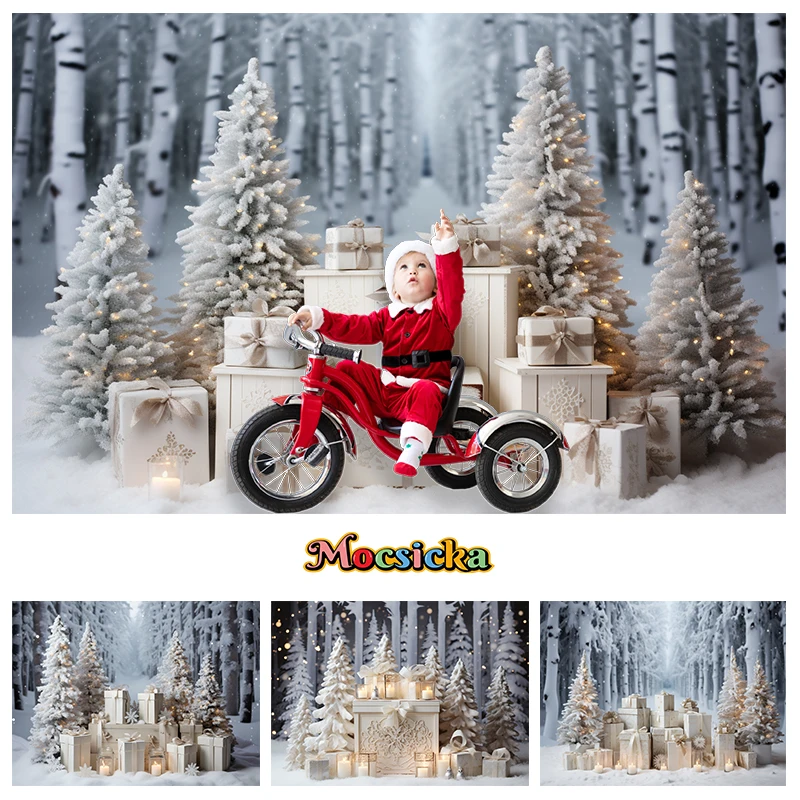 

Mocsicka Christmas Snow Backdrops Photography White Forest Tree Birthday Party Gift Props Background Decoration Studio Photozone