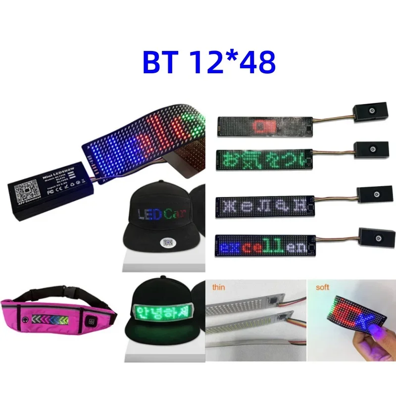 Led Module Panel 12*48 DIY Flexible Pixel BT APP Programmable Decora Helmet Insert Cloth Hat Luminous Led Display Matrix Screen led light led modules led module