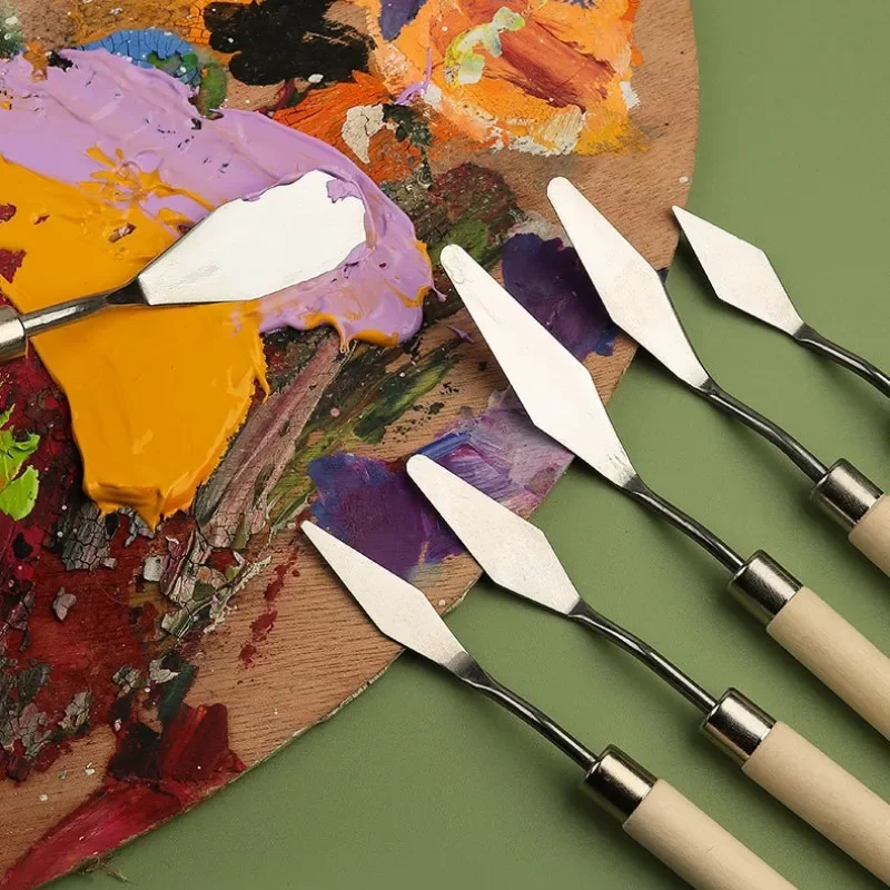 7Pcs/Set Stainless Painting Spatula Palette Scraper Artist Crafts Oil Art Oil Painting Scraper Gouache Paint Pointed Shovel