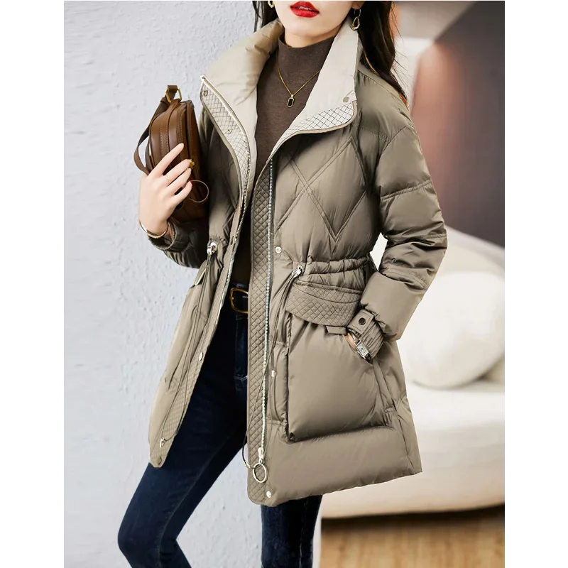 Down Jackets Women Winter Mid-length Coats Small Popular Fashion Slim Waist White Duck Commuting Straps Fluffy Keep Warm Tops
