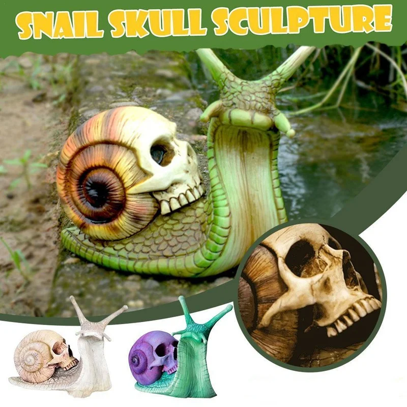 

Snail Skull Sculpture Gothic Decoration Snail Statue Patio Halloween Figurine Crafts Horror Skeleton Desktop Ornament Decor