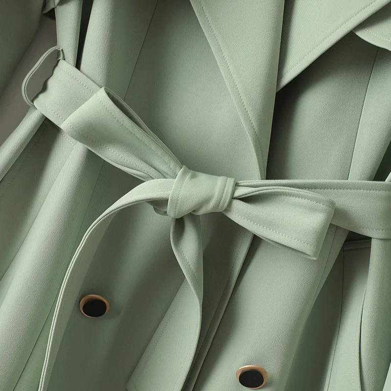 Elegant Long Coats and Jackets Women Light Green Lapel Belted Spring Autumn Trench Coat Office Lady Windbreaker New in Outerwear
