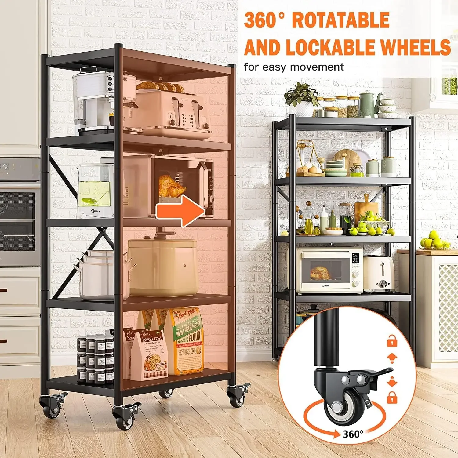 Garage Shelving Heavy Duty Storage Shelves for Storage with Wheels 5 Tier Metal Shelving Unit 1156LBS Adjustable Metal Shelves 5