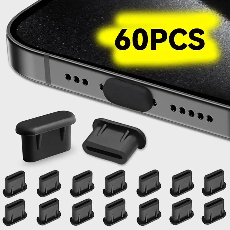 60-1PCS Type-C Dust Plugs Charging Port Protector Silicone Soft Anti-dust Cover Cap for Huawei Samsung Xiaomi Oppo Mobile Phone 1