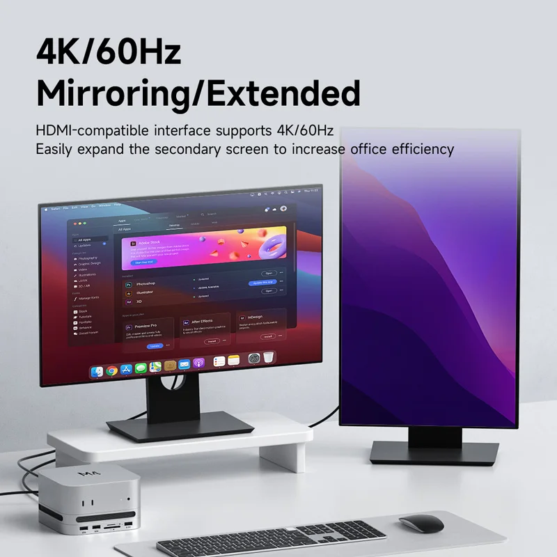 Hagibis USB C Hub with M.2 SSD Enclosure Type-C Docking Station for Mac mini M4/M4 Pro 4K 60Hz USB 3.2 Gen2 SD/TF 4.0 Dock Stand 3