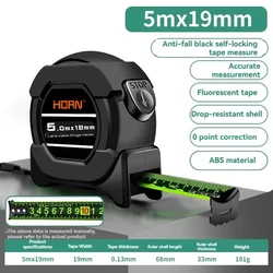 Self-Locking Fluorescent Steel Tape Measure - High Precision Wear-Resistant Ruler (5m x19mm)
