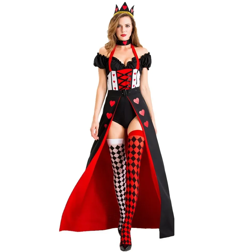 

Queen of Hearts Costume Women Costume Poker Queen Cosplay Halloween Carnival Masquerade Costumes Sexy Dress
