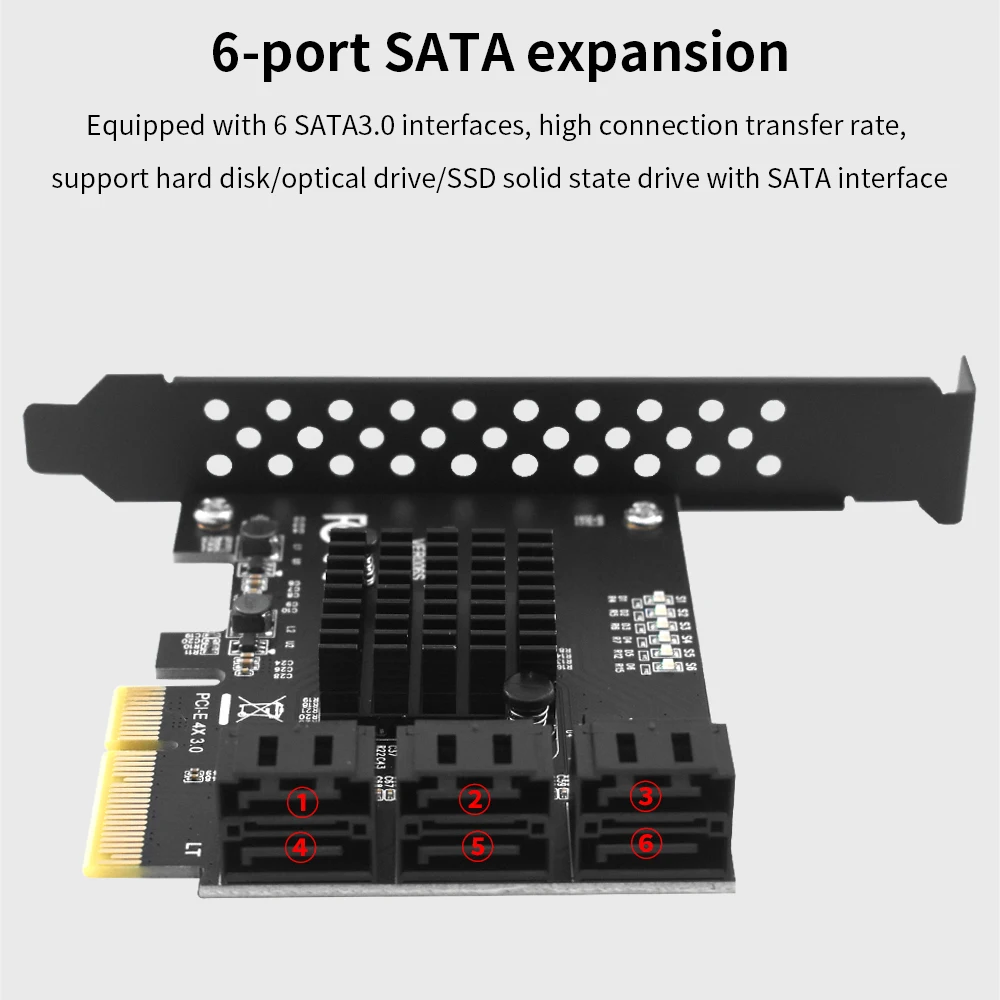 PCIE 4X To 6 Ports SATA 3.0 6 Gbps Expansion Card for HDD SSD
