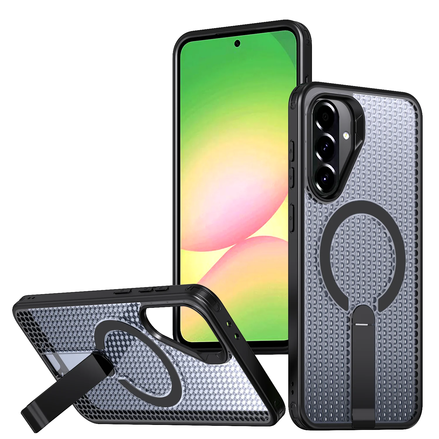 Heat Dissipation Breathable Magnetic Wireless Charging Phone Case with Holder