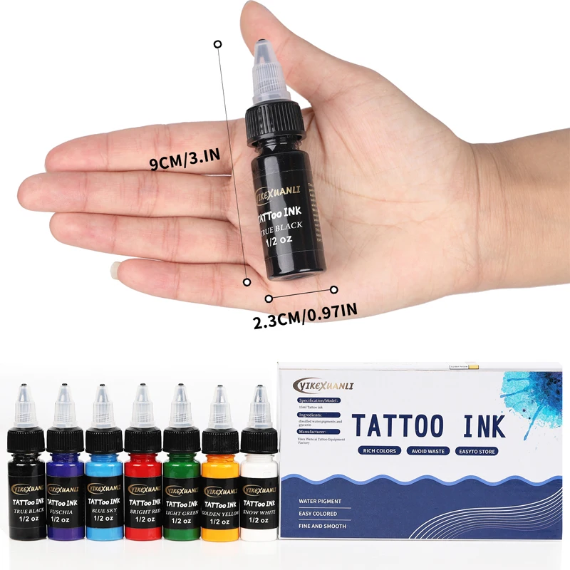 15ml 7colors Tattoo Ink Pigment with box Body Art Tattoo Kits Professional Beauty Paints Makeup Tattoo Supplies Semi-permanent 5