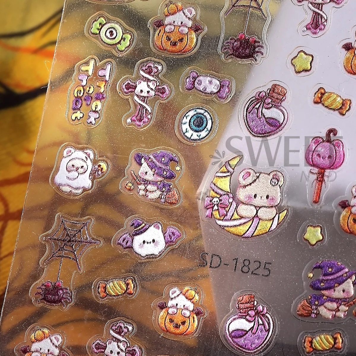 2pcs Adorable Halloween Design Matte Nail Sticker Black Cat Magic Bear Pumpkin Star Decals Holiday Design Sliders Manicure Decor