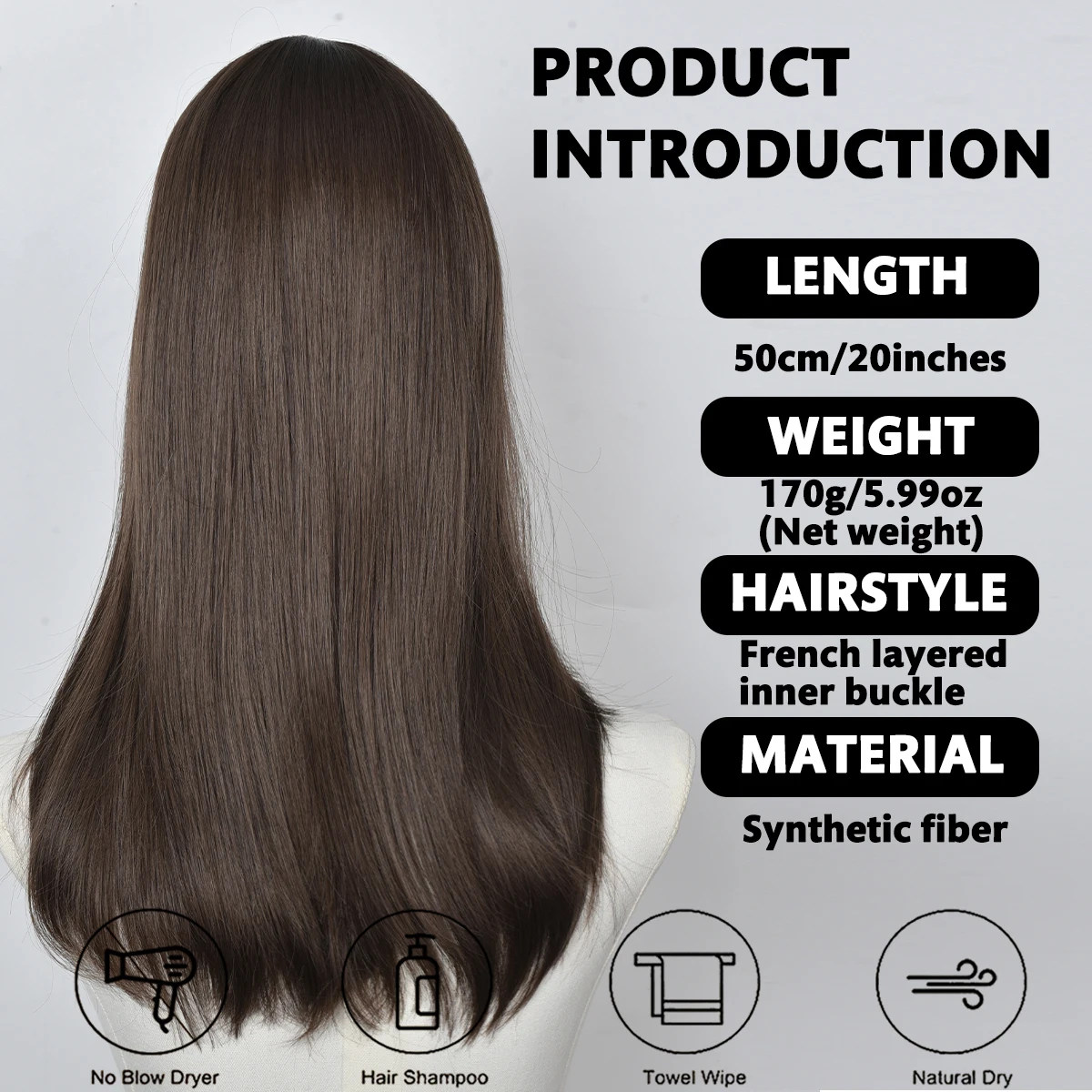 Synthetic high-level clavicle wig headgear layered natural heat-resistant for elegant wear by everyday women at parties