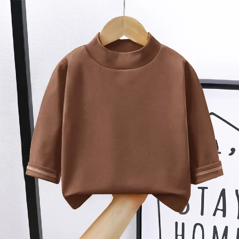 1pcs Spring Autumn Children's T-Shirts Baby Solid Color Warm Top Kid Half High Collar Long Sleeve Base Shirt Boys Girls Tshirts 5