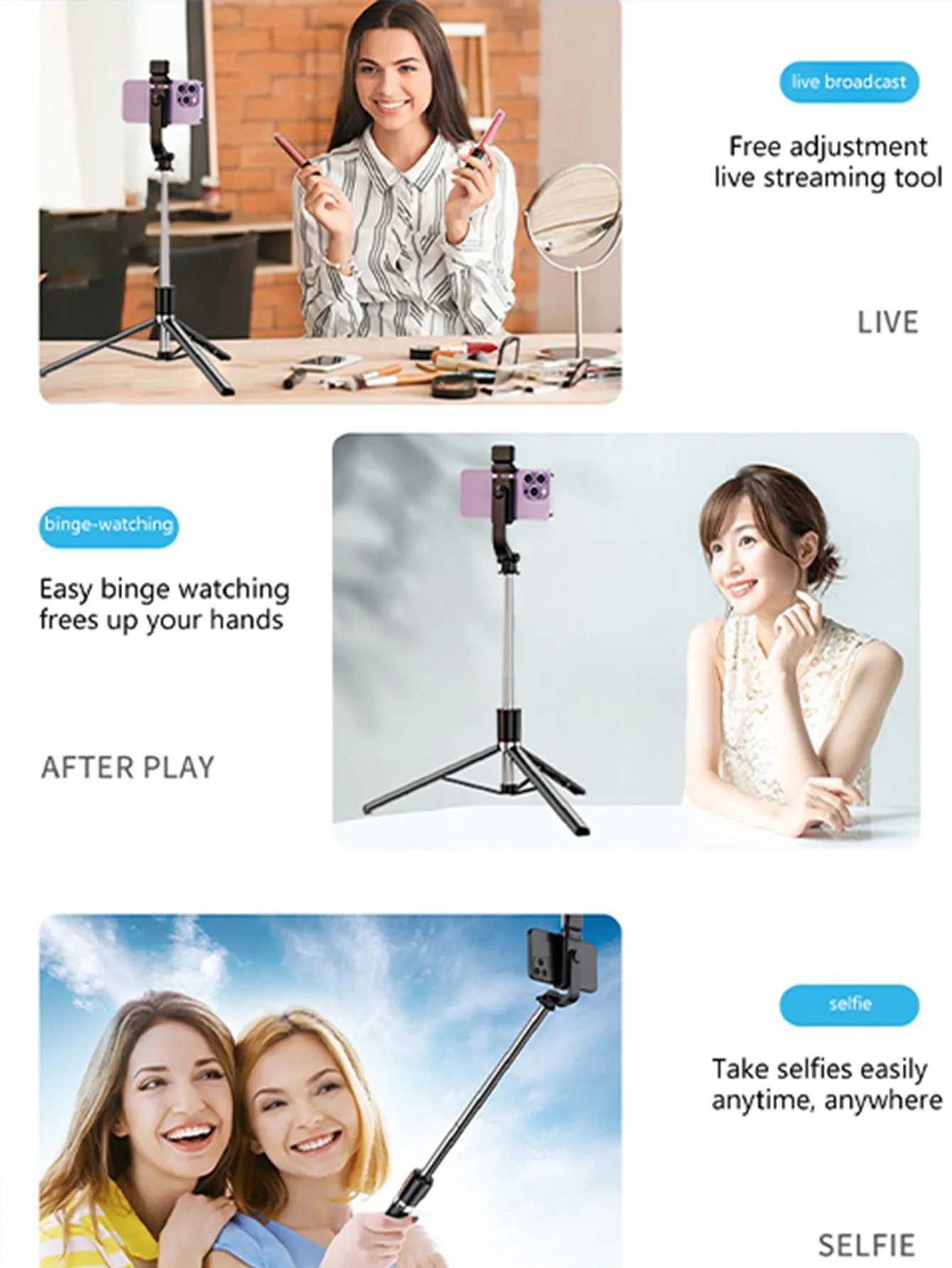 170cm/67inch Selfie Stick Tripod, With fill light, Extendable Aluminum Tripod With Bluetooth Remote,Compatible With lPhone And A 3