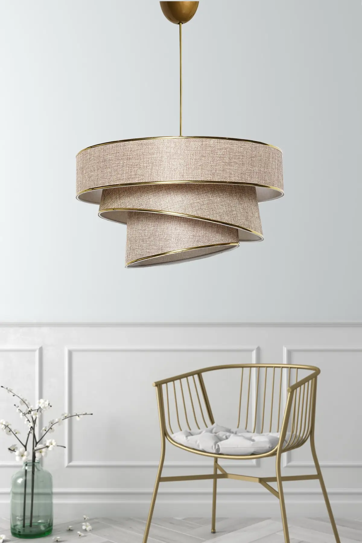 DOLBOVI Couper pendant chandelier wicker Gold Mdrn-45