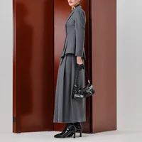 Autumn Winter Office Lady Elegant Two Piece Skirt Set Dress Elegant Workwear Gray Blazer+Pleated Skirt Outfits Fashionable - Image 3