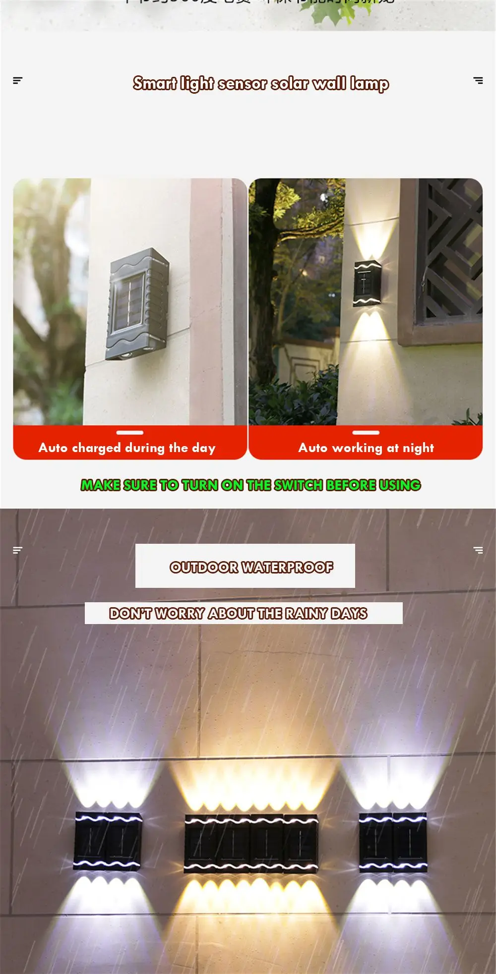 solarne zidne lampe na ogradi i stepenicama dvorišta