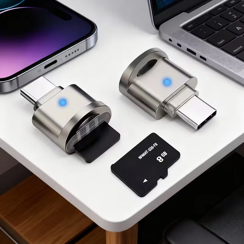 USB C-SD 카드 리더기, 마이크로 SD 카드와 호환 가능, USB 어댑터와 끈 포함, 노트북과 함께 사용하도록 설계됨