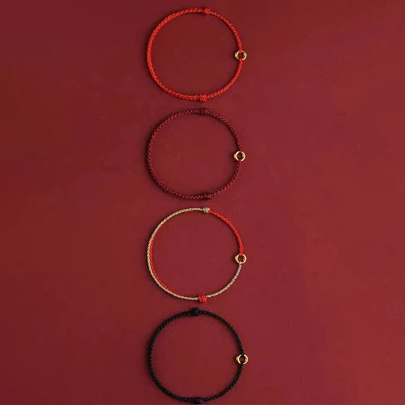 Hand geflochtener kreisförmiger Ring verstellbar glückliches rotes Seil Armband Frauen Männer Charms Armreifen Fußkettchen für Freund Liebhaber Segen Geschenk – Detail 7