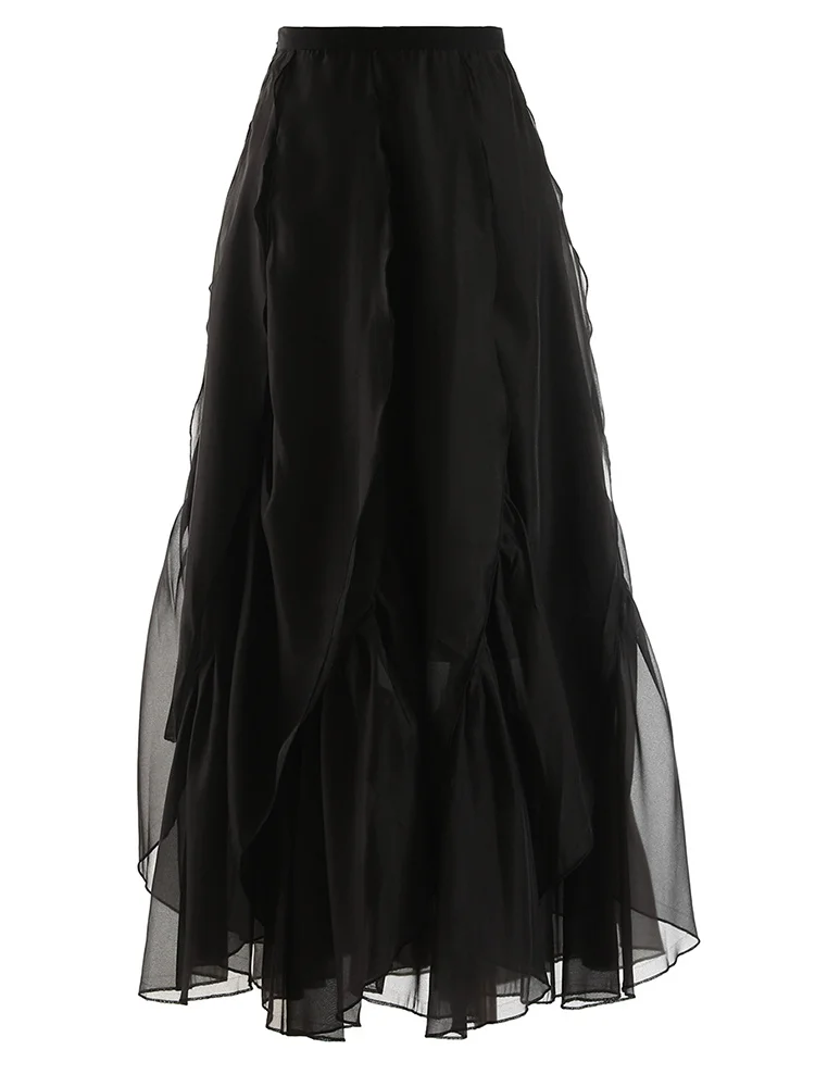 

High Elastic Waist White Irregular Mesh Long Elegant Half-body Skirt Women Fashion Tide New Spring Autumn 2023 H379