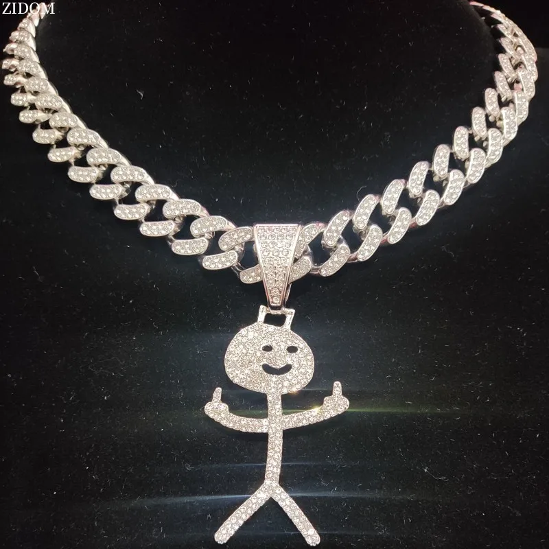 Men Women Hip Hop Stickman Middle Finger Pendant Necklace Fashion