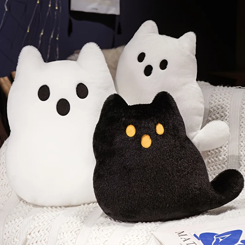 Quirky Ghost Cat Plush Pillow,with Sewn Closure, for Halloween Christmas Party Decor, Sofa Living Room Bedroom Accent