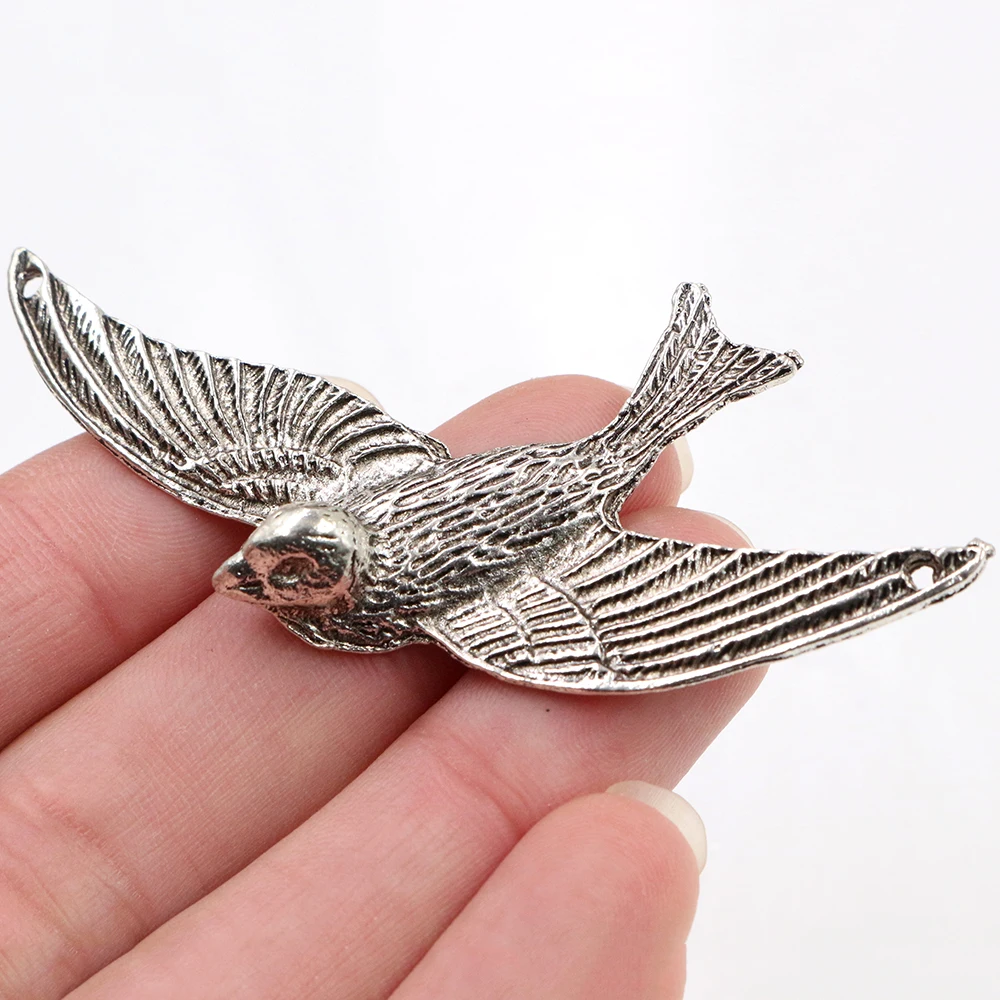 73x33mm 3pcs 골동품 실버 도금 청동 도금 버드 스타일 커넥터 수제 부적 펜던트: 팔찌 목걸이 DIY