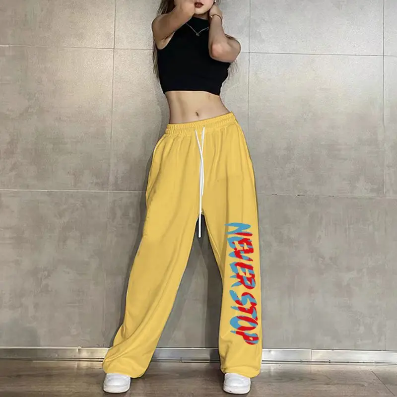 Streetwear Fashion Women Casual Jogging Sweatpants Spring Autumn New Hip Hop Elastic Waist Letter Loose Sports Wide Leg Trousers