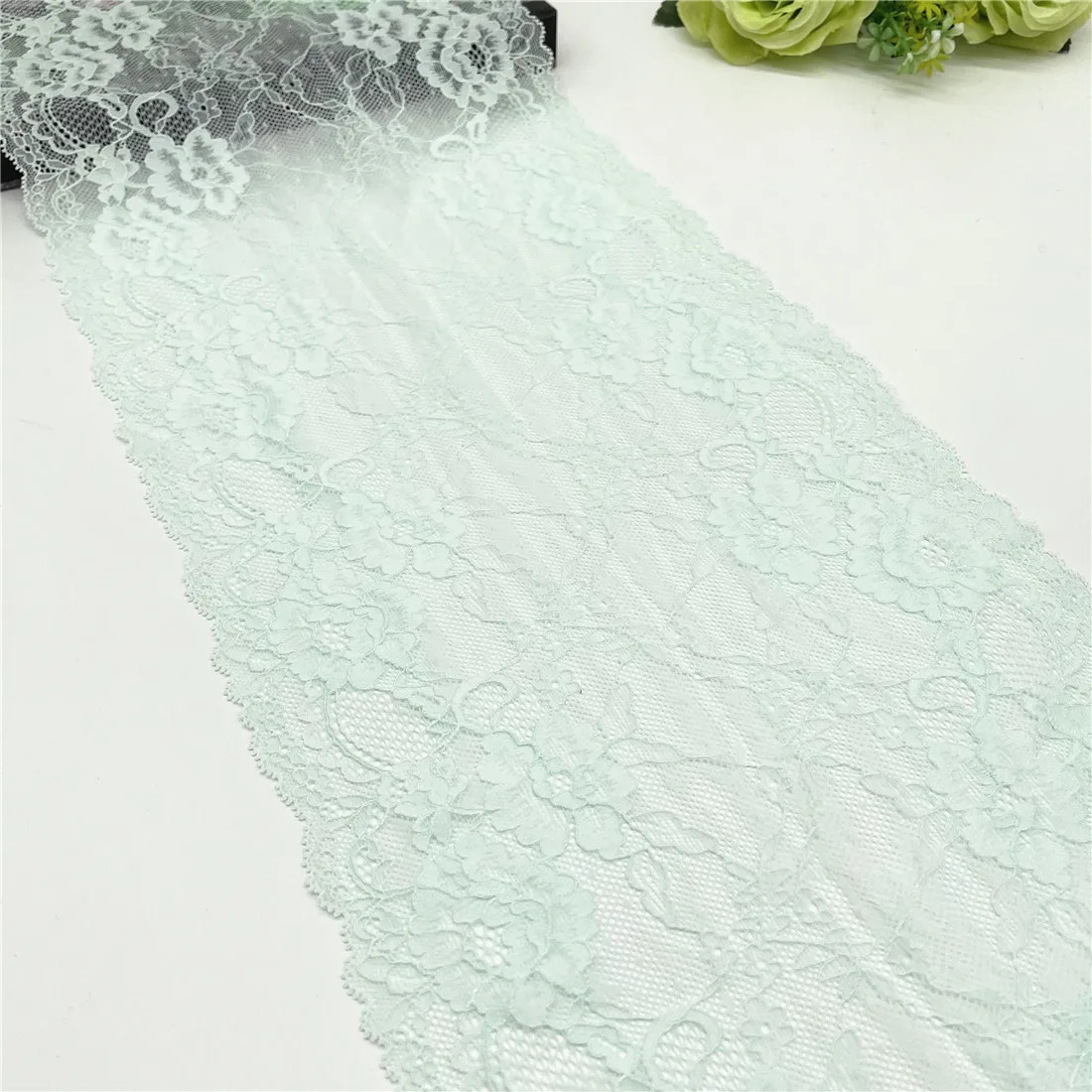 3y/lot Width 22cm Light Green Elastic Stretch Lace Trimming For Garment Accessory DIY Material Dress Lingerie Fabric 5
