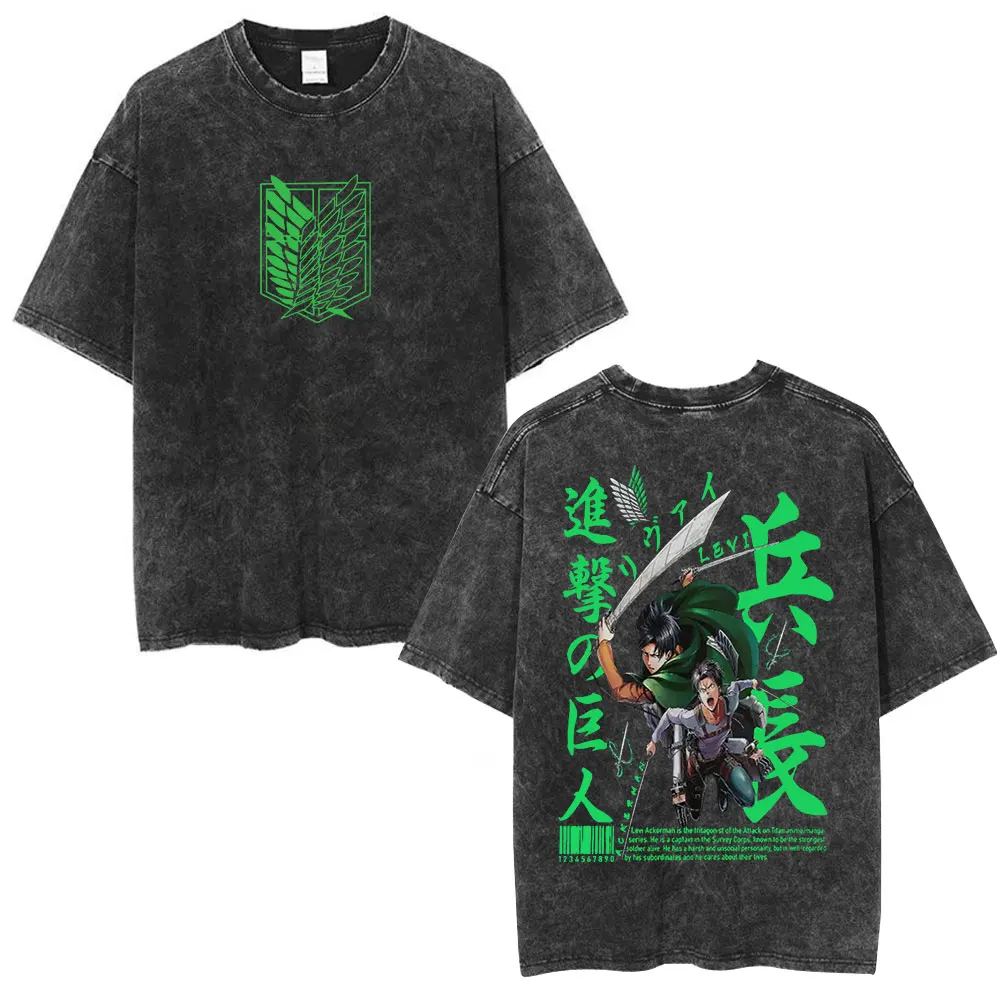 Anime Angriff auf Titan Gewaschen T-Shirt Ackerman Mikasa Eren Jaeger Kirschblüte Grafik Logo T Shirt Männer Frauen Baumwolle T Shirts – Detail 5