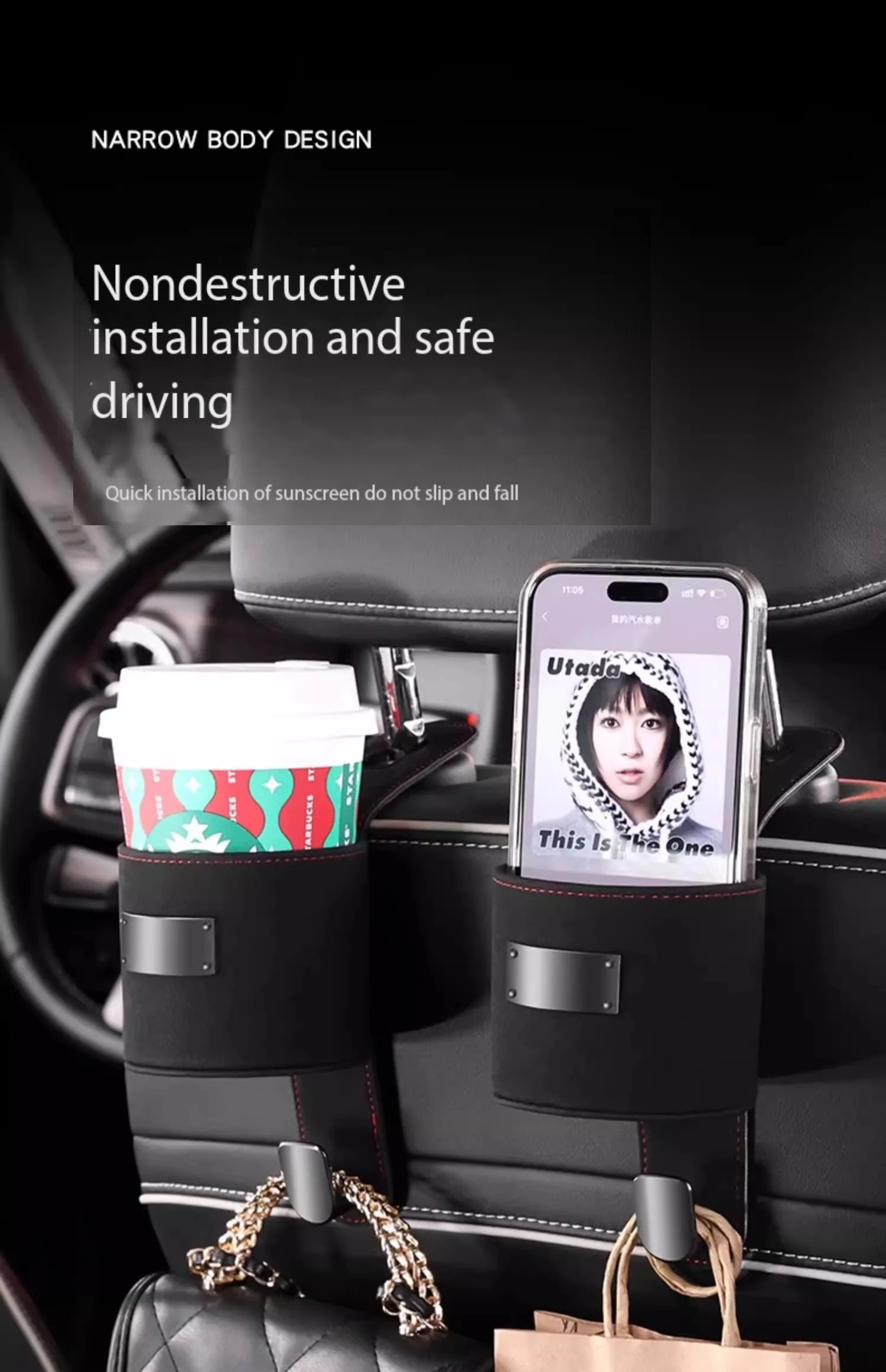 Car Hook Storage Box Seat Back Milk Bottle Beverage Cup Holder Suede Rear Storage Car Storage Box Hook 7