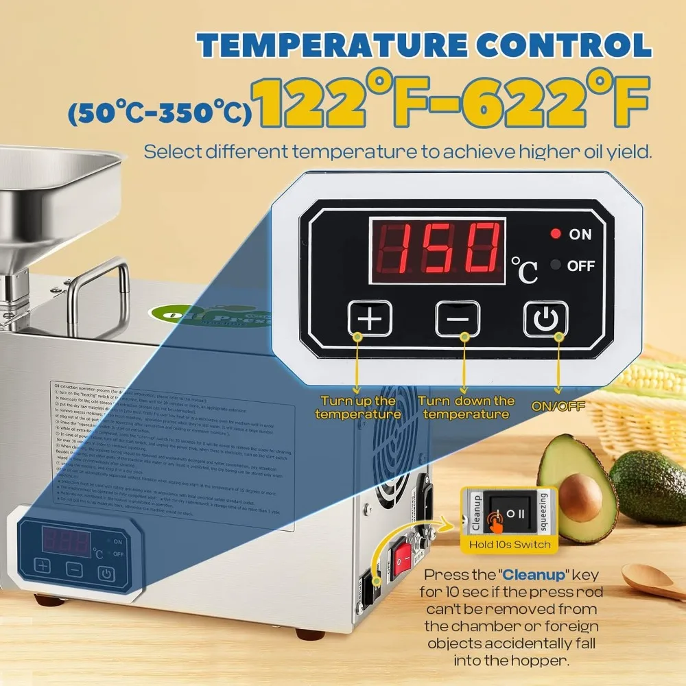 1500W Oil Press Machine Automatic Oil Extractor Organic Oil Expeller (Cold/Hot Press, Digital Display & Temperature Control 4