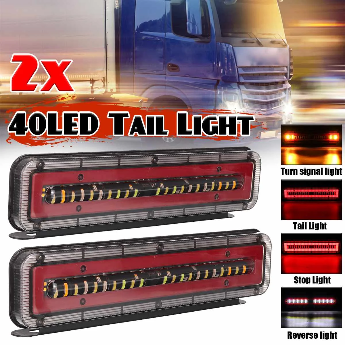 2x Led Tail Lights Multicolor Lighting 24v Stop Reverse Lights Turn