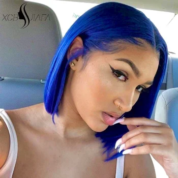 Brazilian Hair Straight Navy Blue Bob Human Hair Wig 180 Density 13x4 HD Lace Frontal Wigs On Clearance Sale For Black Woman