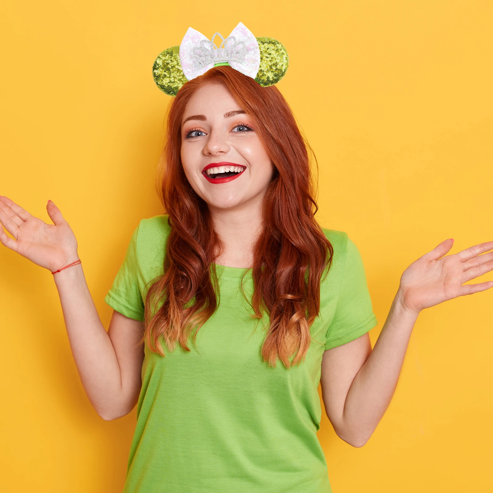 Haarbänder „Die Prinzessin und der Frosch“ für Frauen, niedliche Kopfaccessoires, Kinderkrone, Pailletten, Schleifen-Stirnband, Ohren, Kopfbedeckung, Accessoires – Detail 10