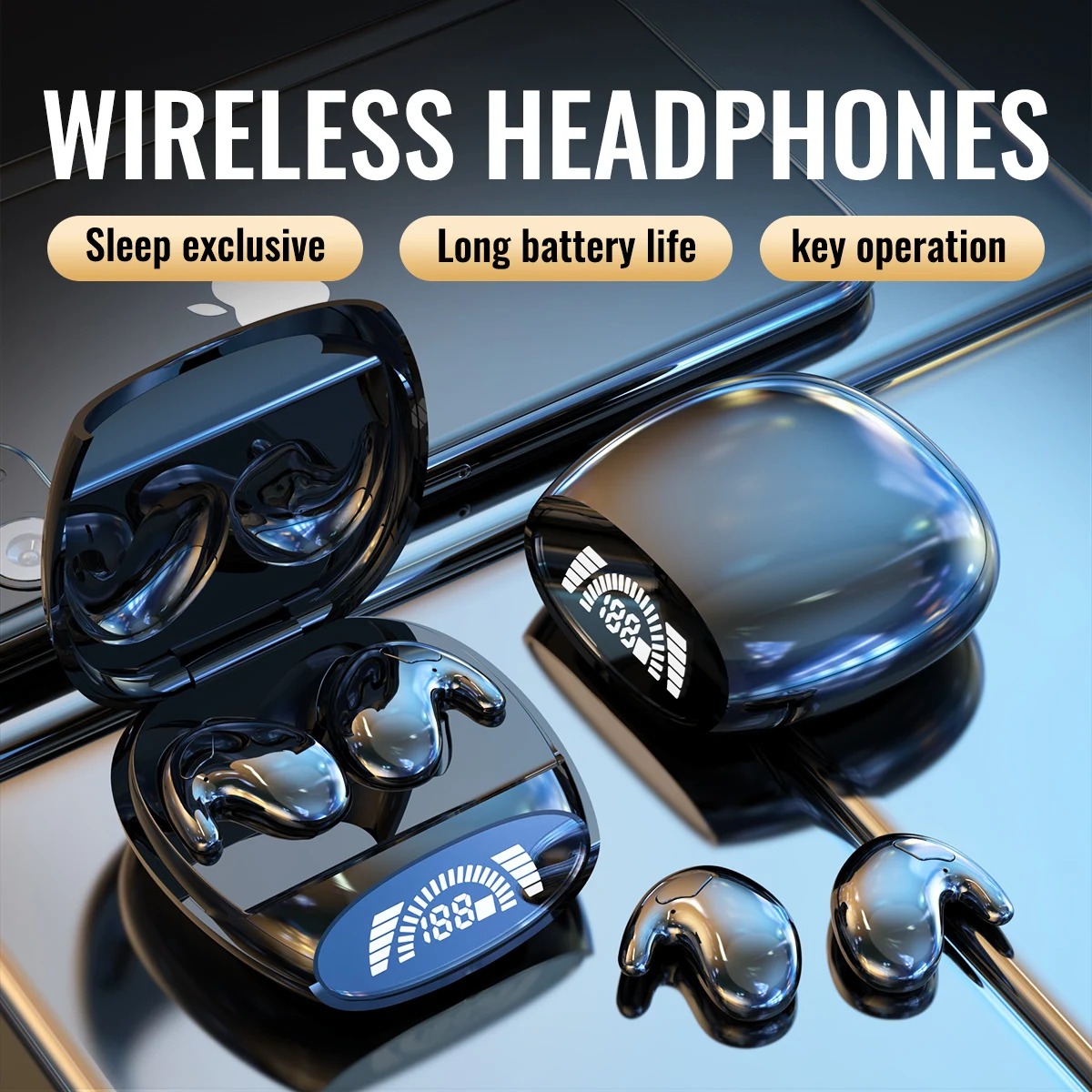 Sleep Wireless Earbuds - TWS Bluetooth 5.2, Hidden Design, IPX7 Waterproof, Noise Cancelling Sports Headphones
