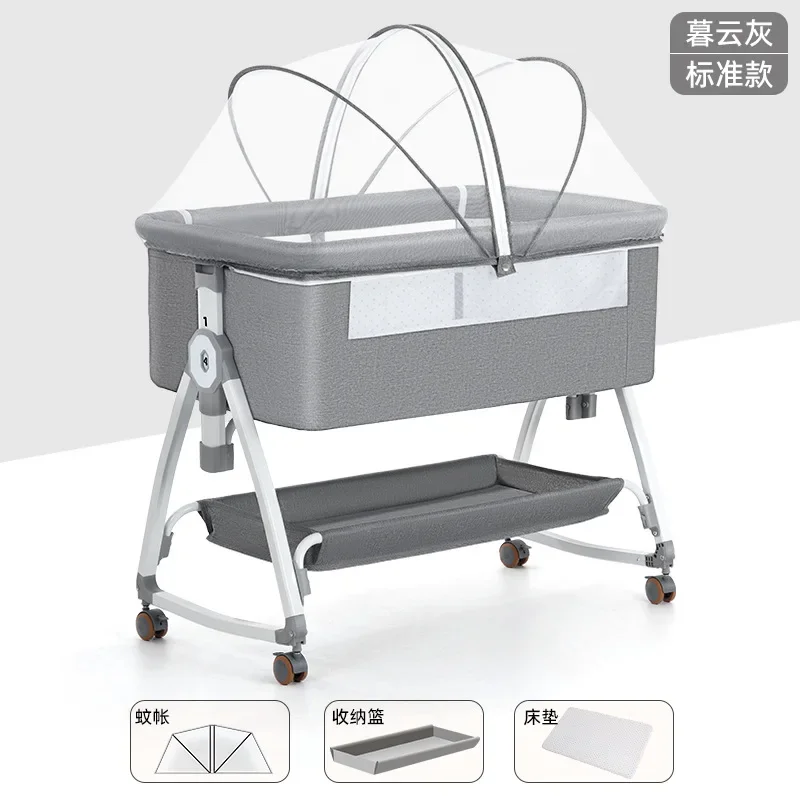 Baby Crib Newborn Bed Spliced Large Bed Baby Rocking BB Children's Bed Cradle Multifunctional Movable Foldable