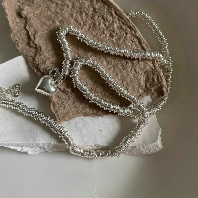 2024 New Trend Silver Color Thick Chain Jewelry Sets for Women Necklace Bracelet LOVE Heart Pendant Party Jewelry Gifts