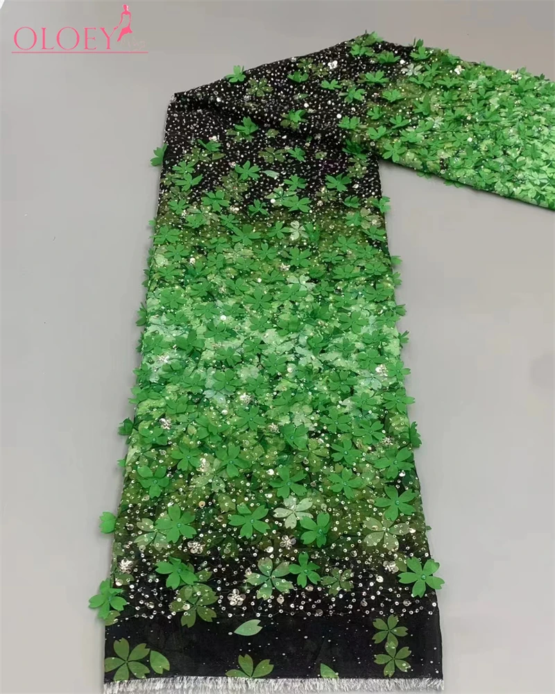 

High Quality Fashion French Embroidery 3D Flower Lace Fabric African Nigerian sequin Lace Fabric For Wedding Dress