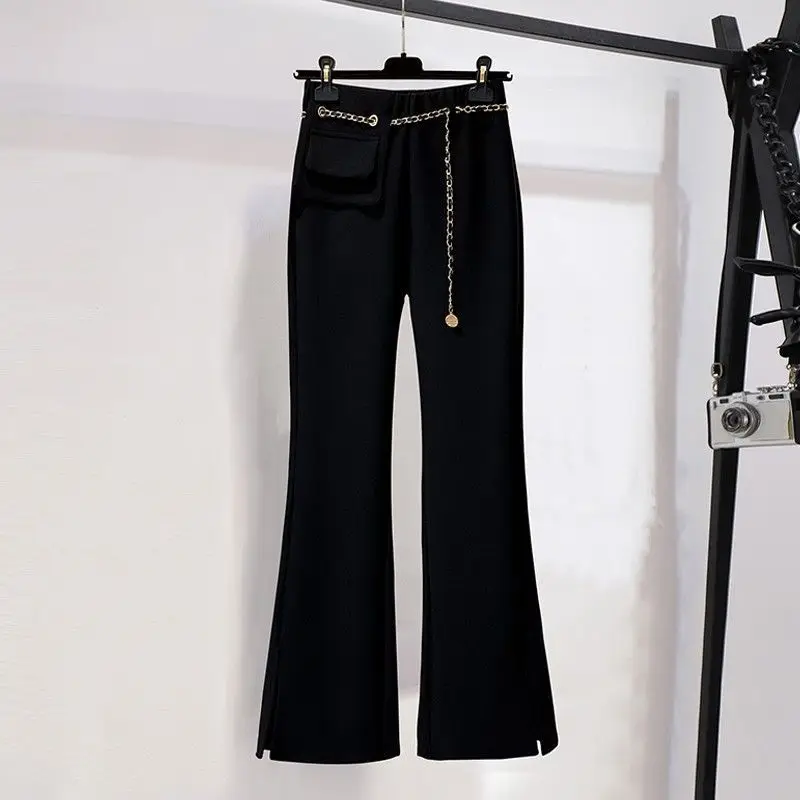 Spring new long sleeved trousers Lapel Leisure suit elegant button belt decorative women's coat pants two-piece set