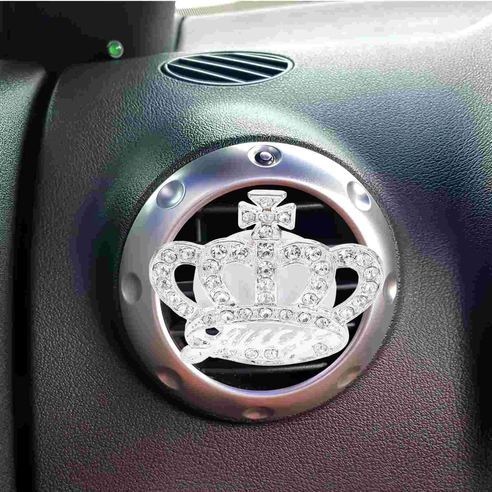 

4 pcs Rhinestone Crown Shape Car Perfume Clip Sparkling Aromatherapy Diffuser Auto Dashboard Decoration Gift for Car (Silver)
