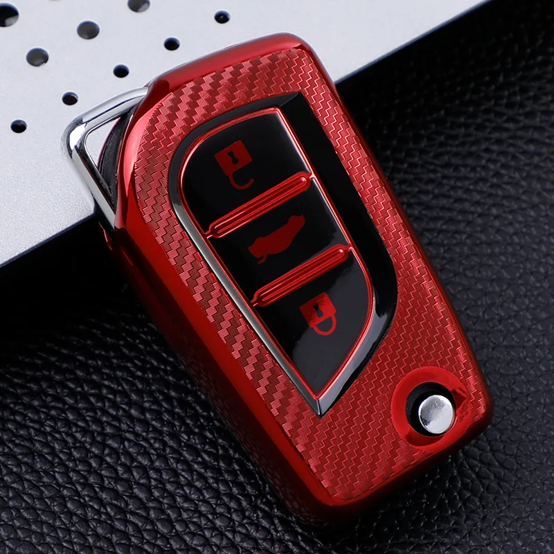 3 Buttons Carbon Fiber TPU Car Key Cover Case for Toyota Auris Corolla