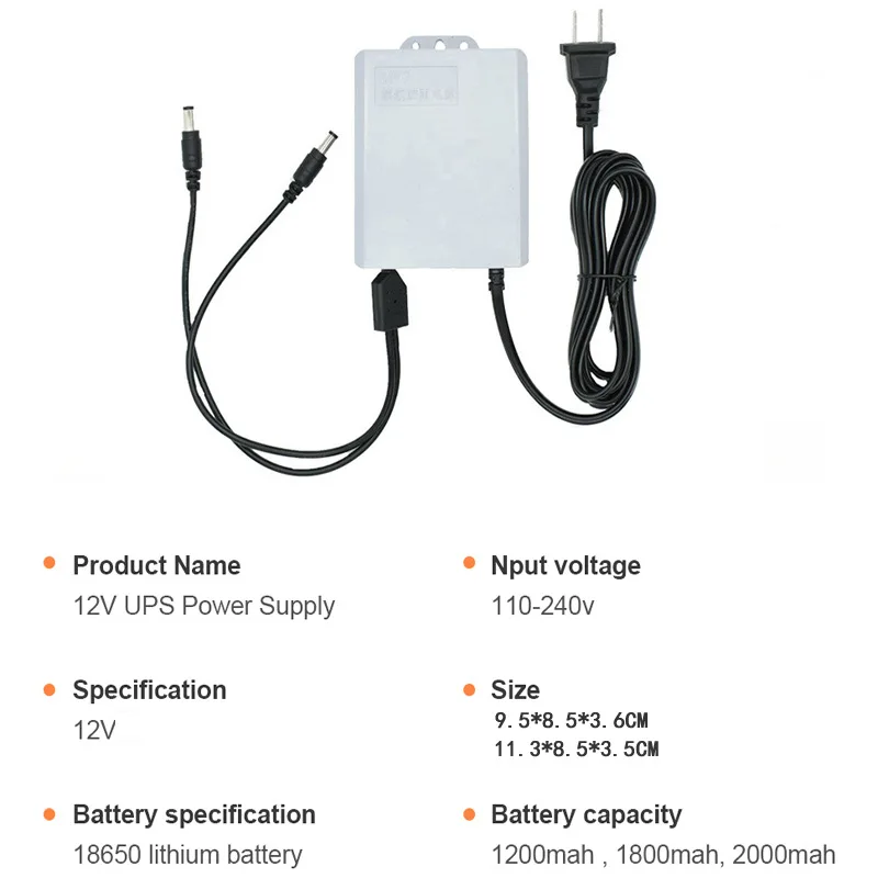 Outdoor Dual 12V 2A Output UPS Monitoring Power Outage Endurance Power Supply 5400 MAh Built-in Battery CCTV 24H Working System 6
