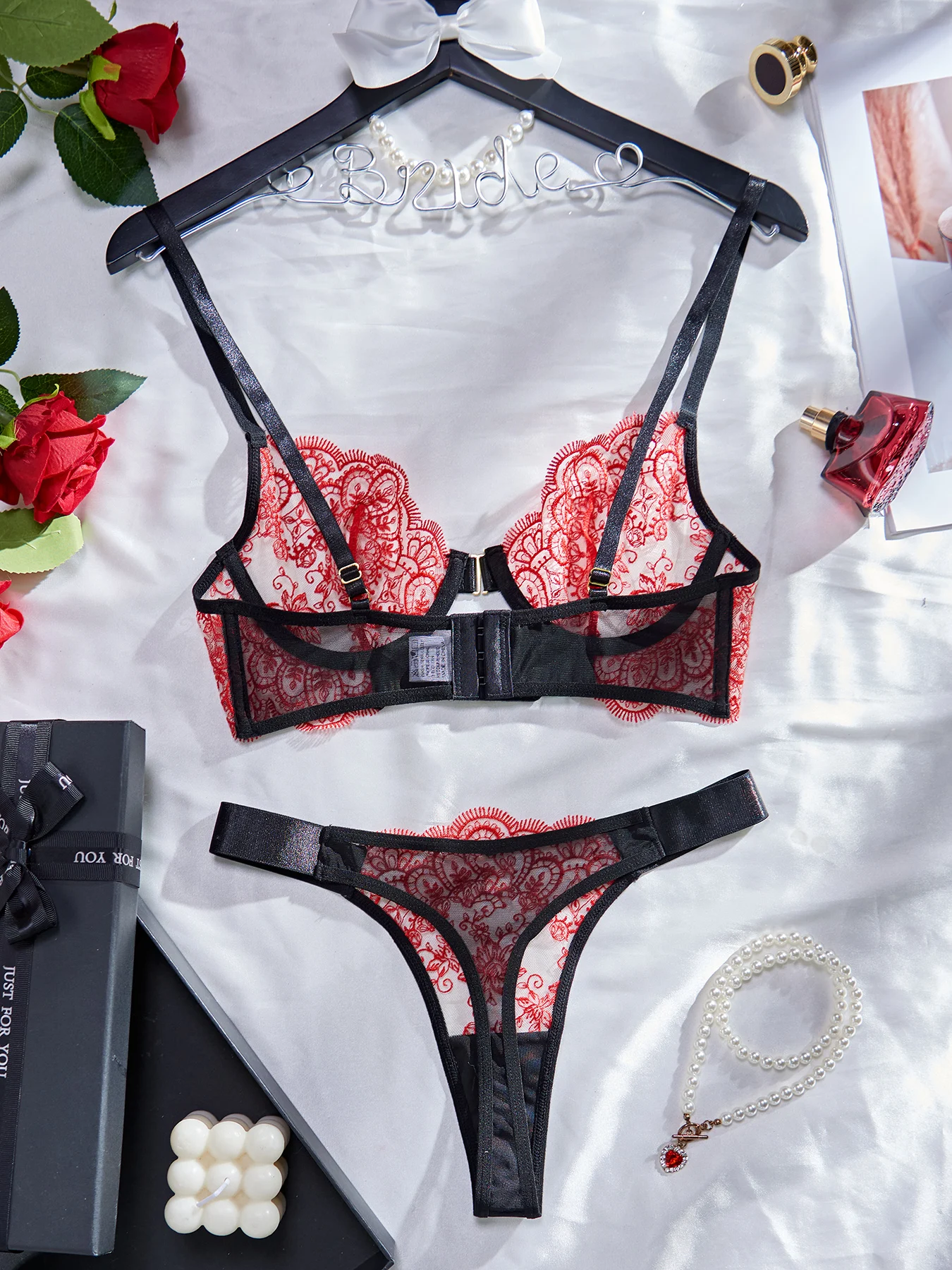 MUZISKAT 2024 Hot New Fashion Embroidery Splicing Mesh Sexy Colour Collision See-Through Erotic Lingerie Two Sets Onlyfans