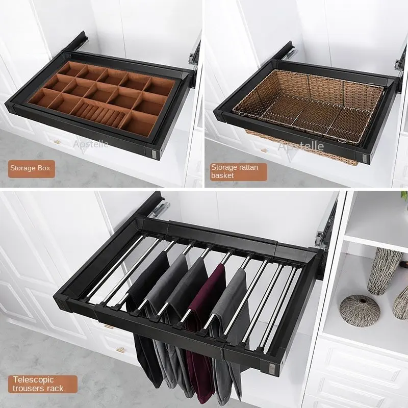 

Wardrobe Storage Tool Without Punching Baibao Grid Storage Basket Telescopic Pants Rack Aluminum Alloy Grille Inside The Cabinet