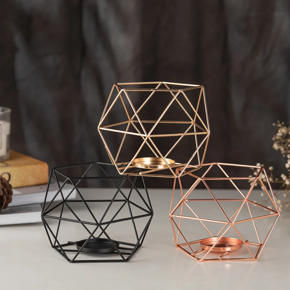 

Metal Candlestick Retro Iron Candle Holder Stands Geometric Candle Stand Black Gold Rose Gold For Wedding Celebration Decoration