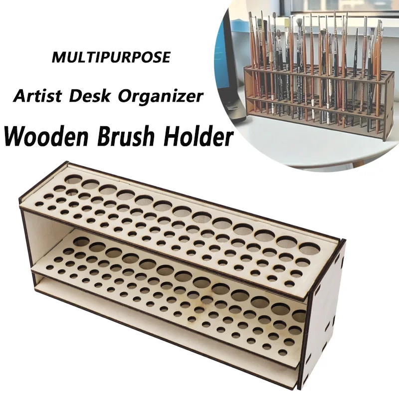 Wooden Artist Brush Holder Storage Organizer