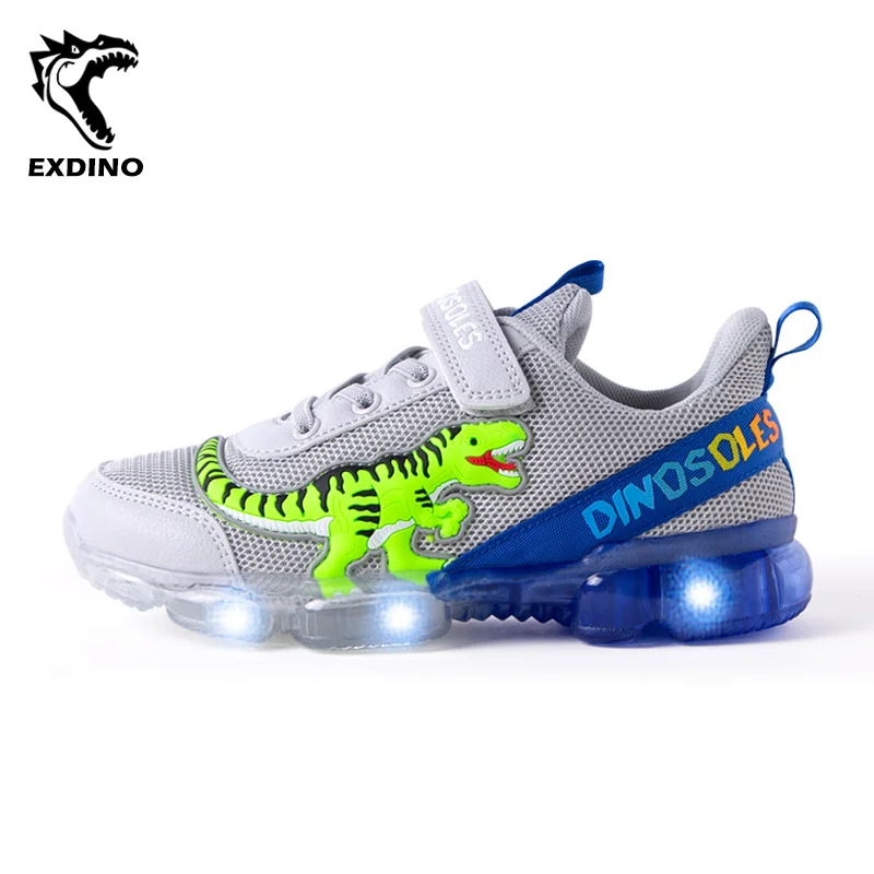 EXDINO T-REX LED 2-9Y Boys Spring Autumn Mesh Tennis Shoes Glowing Children's Kids Flashing Jelly Sole Light Up Casual Sneakers sports shoes,kids sneakers,kids shoes,kids sports shoes