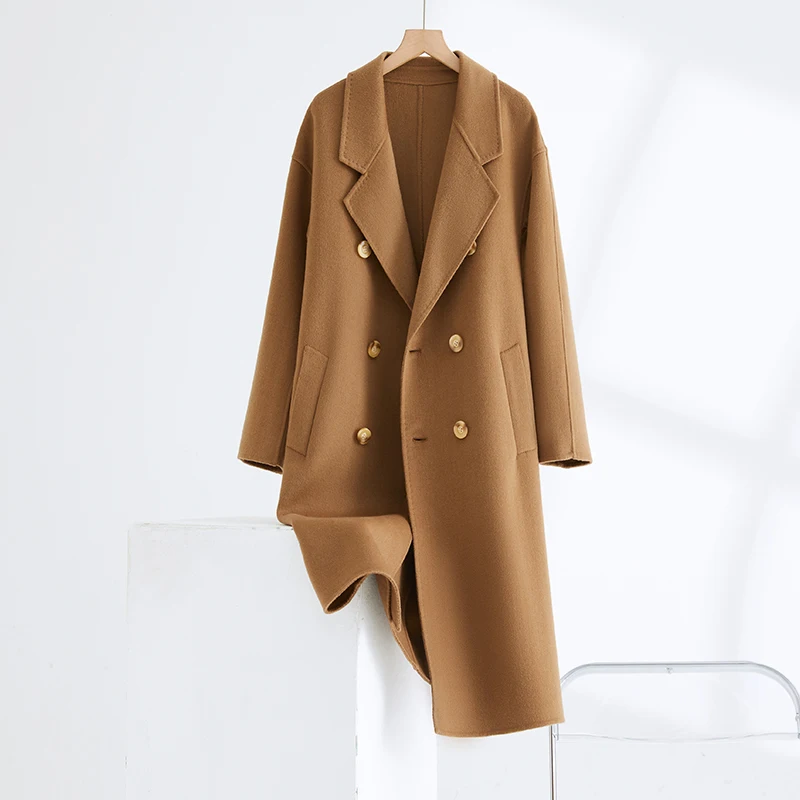 

Suit collar double-sided zero cashmere coat, women's mid length, 2023 autumn/winter new high-end small stature woolen coat